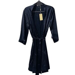 Ekouaer‎ Navy Blue Silky Lace Robe Medium NWT